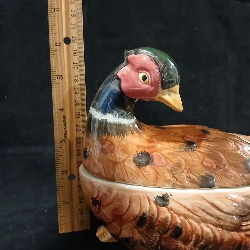 Fitz and Floyd Pheasant Bird Covered Quail Pheasant Gravy Boat Covered Dish 1990